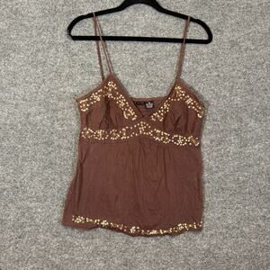 Y2K Venus Blouse Womens Medium Babydoll Sequin Spaghetti Strap Tank Top Whimsy